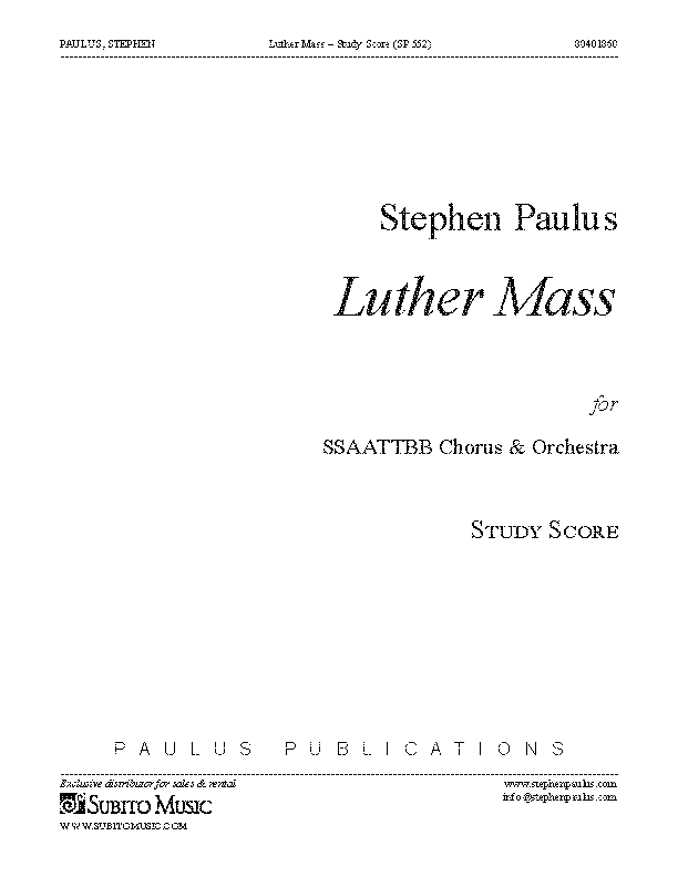 Luther Mass for SSAATTBB Chorus & Orchestra